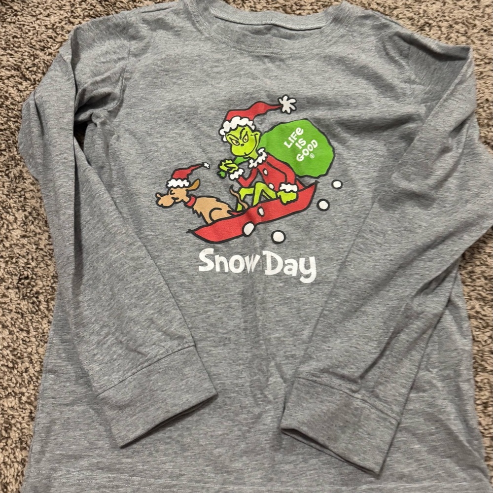 Gray Kids Long Sleeve Shirt with Snow Day Design